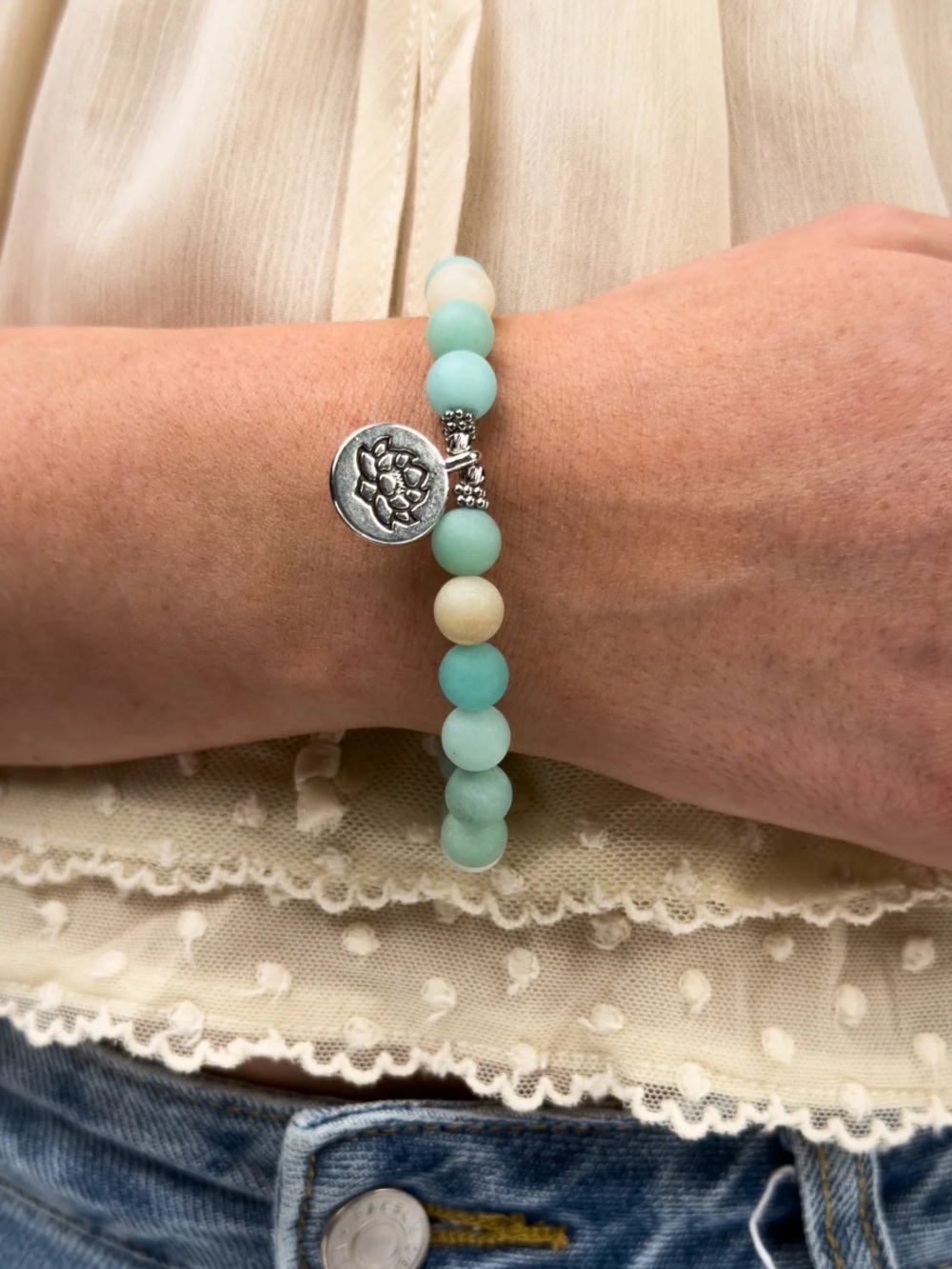 🆕 Oshena Lotus Tide Amazonite Bead Stretch Bracelet